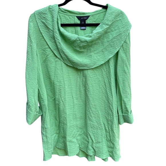 Ali Miles Tops - Ali Miles Womens Large Tunic Lime Green Cowl Neck 3/4 Sleeve Relaxed Fit Casual
